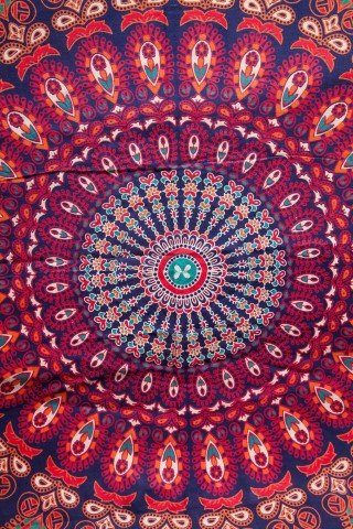 Cuvertura bleumarin cu imprimeu portocaliu mandala-single