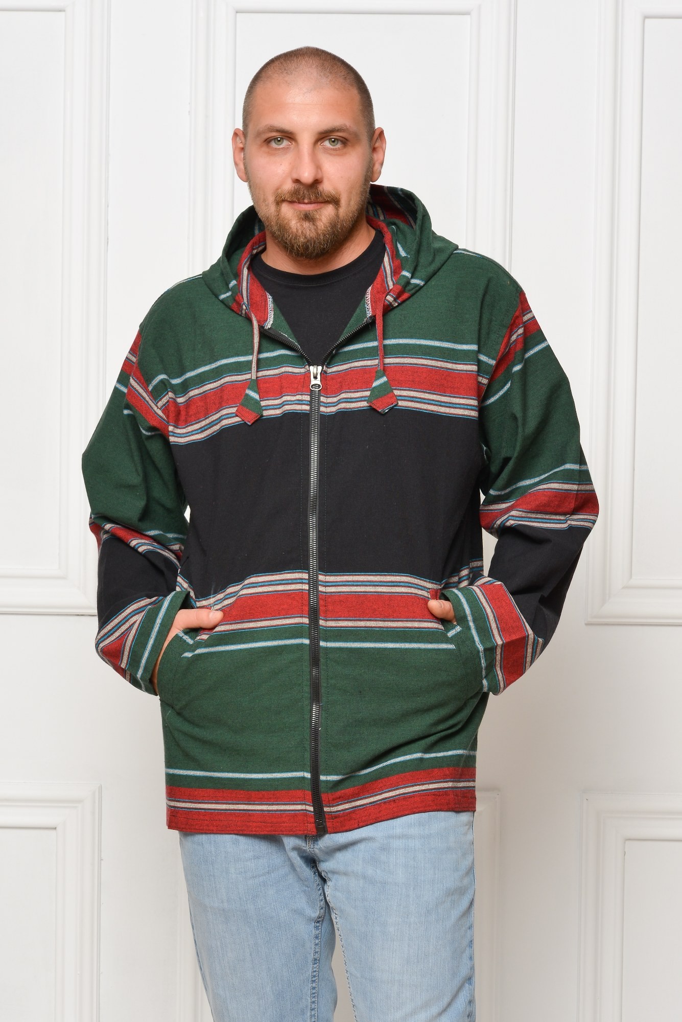 Jacheta de bumbac cu gluga verde - negru