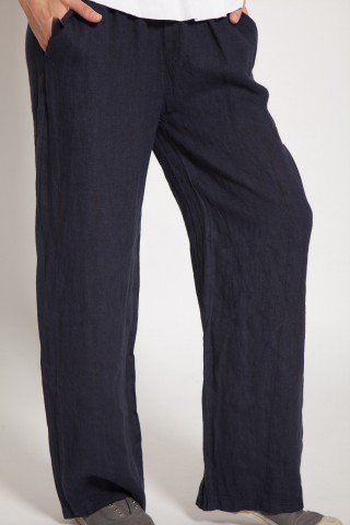 Pantaloni din in bleumarin cu cordon detasabil Cleo