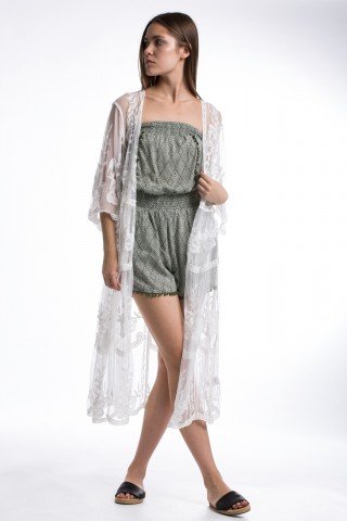 Kimono boho-chic din dantela alba