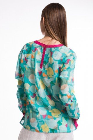 Bluza multicolora din bumbac subtire cu nasturi pe spate