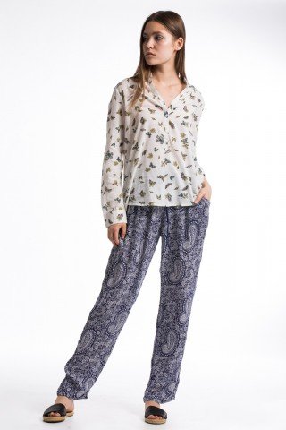 Pantaloni bleumarin din vascoza cu imprimeu paisley