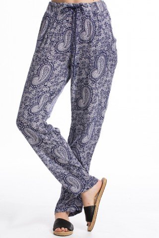 Pantaloni bleumarin din vascoza cu imprimeu paisley