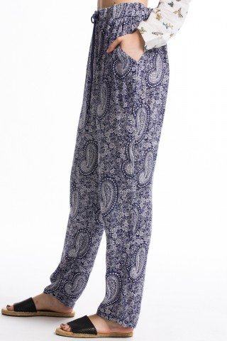 Pantaloni bleumarin din vascoza cu imprimeu paisley