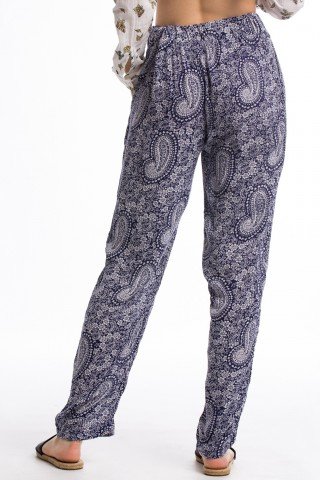 Pantaloni bleumarin din vascoza cu imprimeu paisley