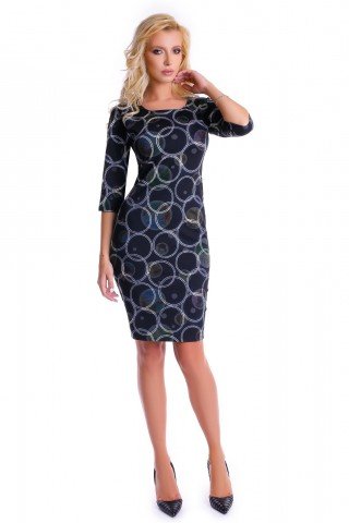 Rochie neagra Natalee cu broderie si imprimeu