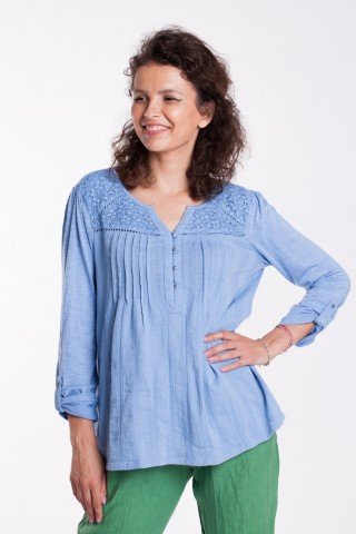 Bluza baby-bleu din bumbac Lora cu broderie