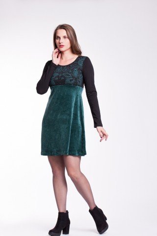 Rochie verde catifea Amira imprimata