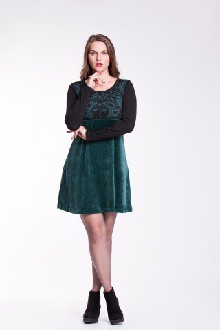 Rochie verde catifea Amira imprimata