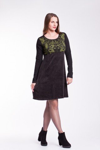 Rochie neagra catifea Amira imprimata