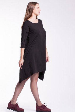 Rochie neagra asimetrica Heidi din bumbac