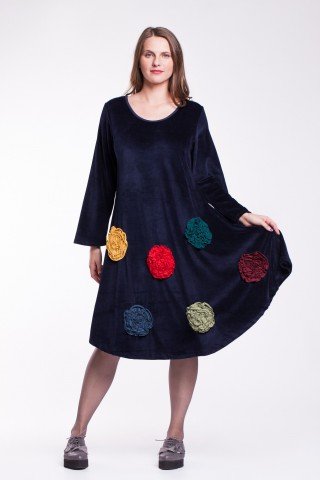 Rochie de catifea bleumarin cu flori colorate