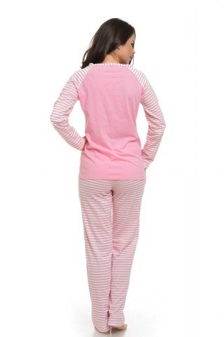 Pijama roz garden of joy cu dungi albe