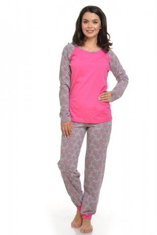 Pijama roz-gri cu imprimeu floral