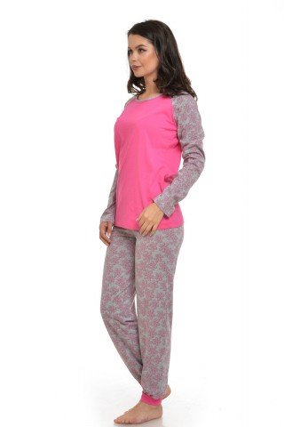 Pijama roz-gri cu imprimeu floral