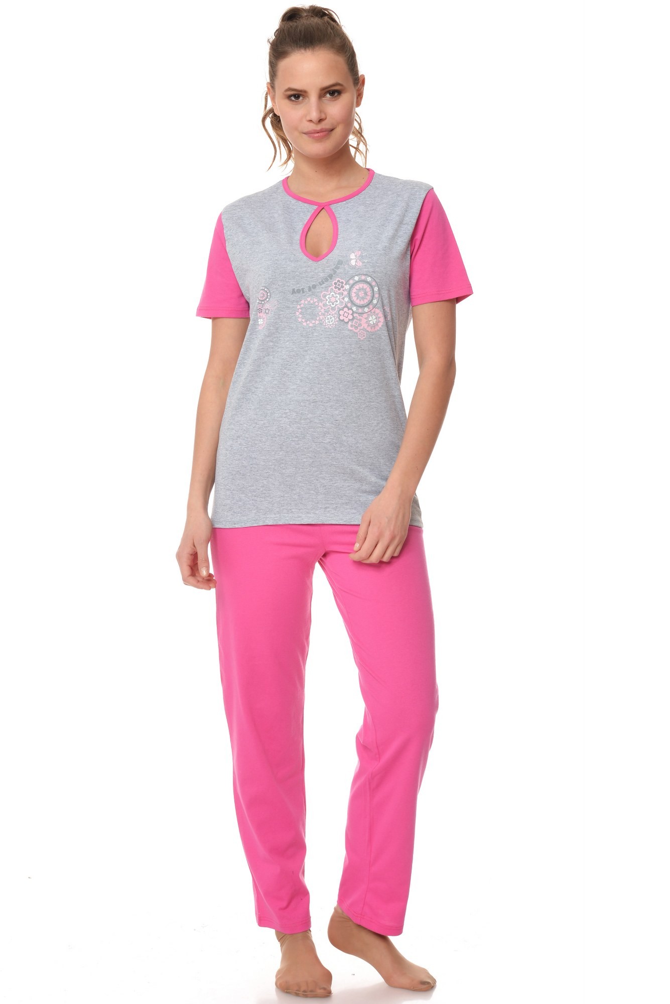 Pijama gri-roz cu imprimeu