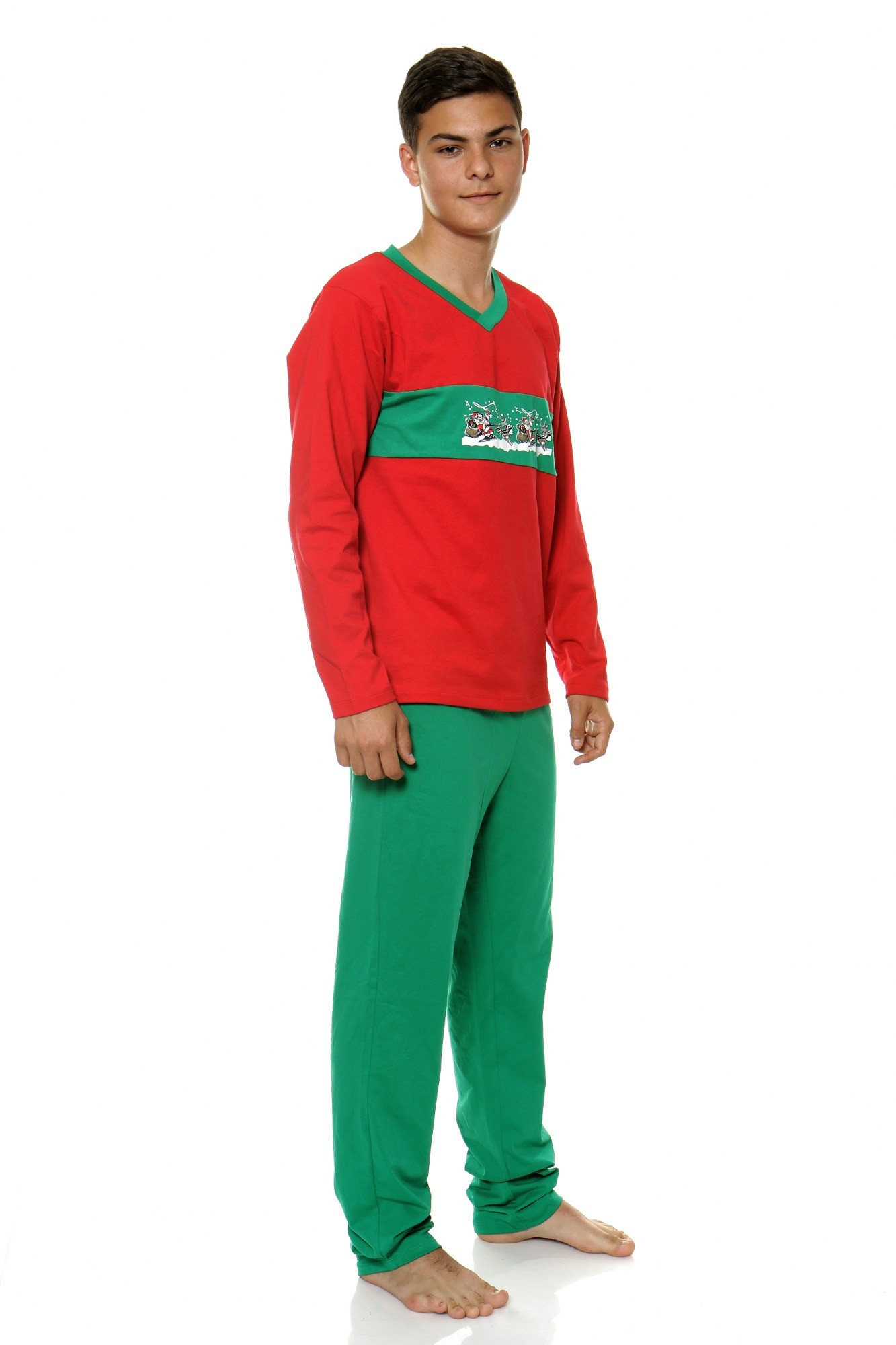 Pijama rosu-verde cu imprimeu Mos Craciun