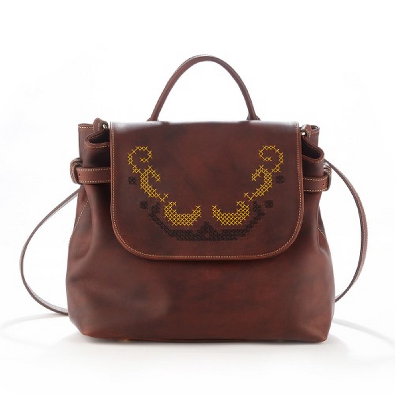 Download Rucsac cu aspect vintage din piele naturala cu broderie ...