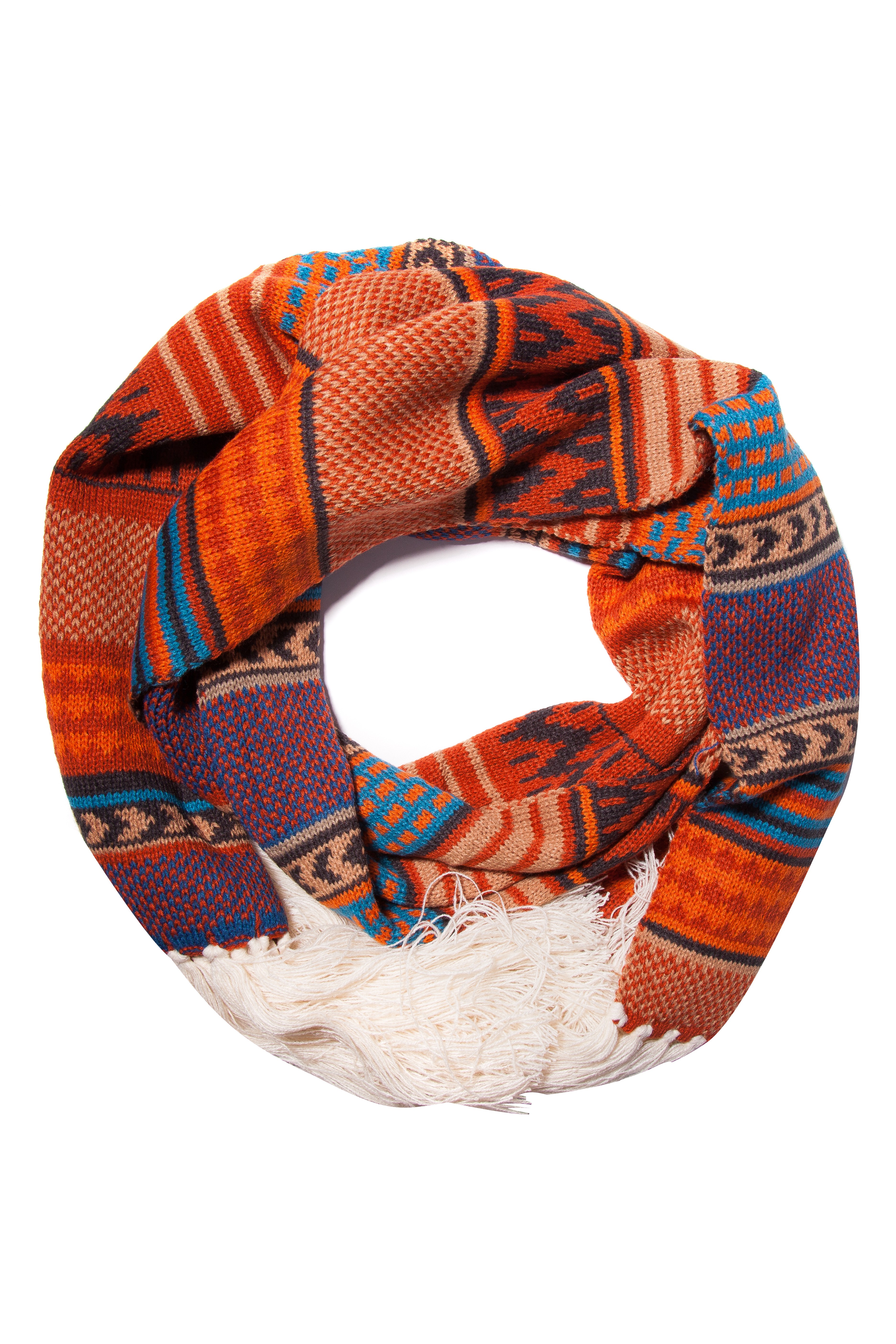Fular tricotat imprimeu maro cu ciucuri