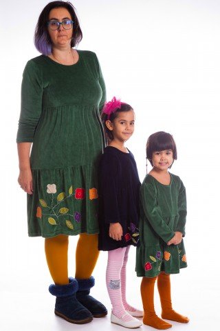 Set rochii verzi din catifea Mama si Fiica