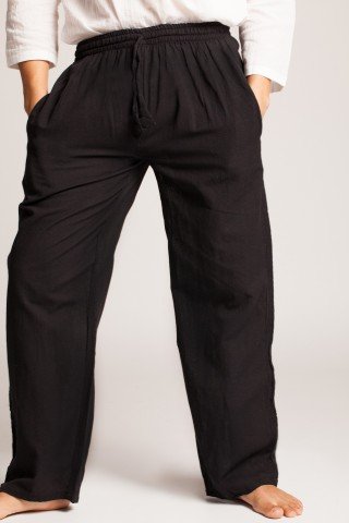 Pantaloni negri din bumbac cu elastic jos la glezna