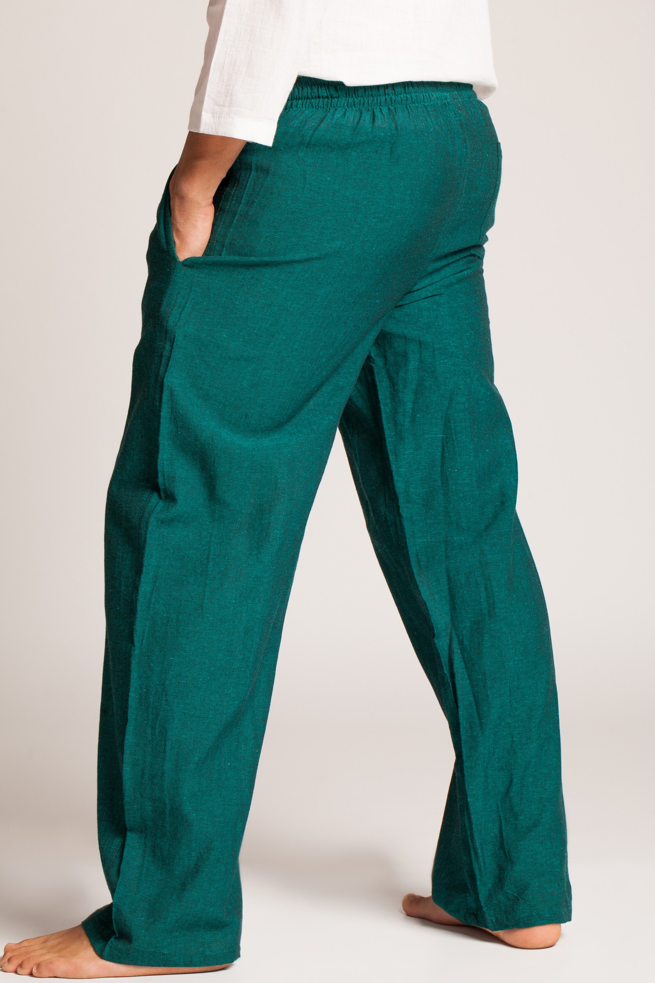 Pantaloni verzi din bumbac cu elastic si buzunare