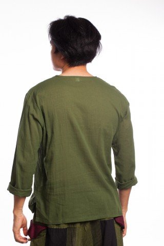 Bluza etnica din bumbac verde kaki
