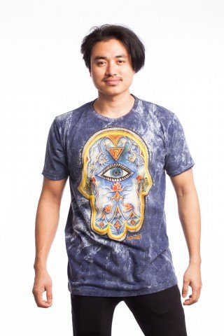 Tricou albastru denim Hamsa multicolora