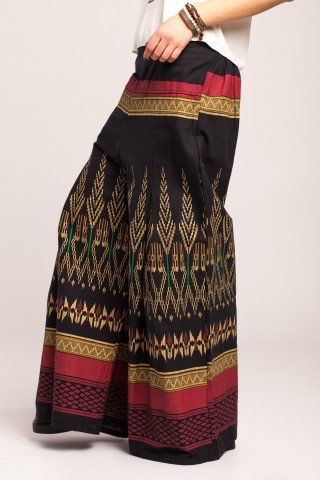 Pantaloni evazati cu imprimeu etnic multicolor