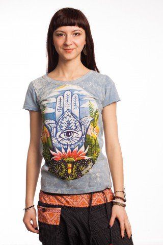 Tricou bleu Lotus Hamsa