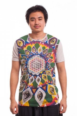 Tricou beige imprimat Third Eye Mandala