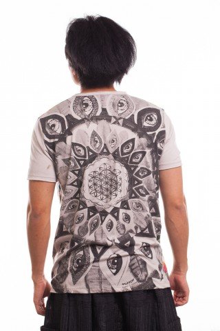 Tricou beige imprimat Third Eye Mandala