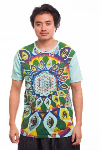 Tricou bleu imprimat Third Eye Mandala