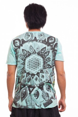 Tricou bleu imprimat Third Eye Mandala