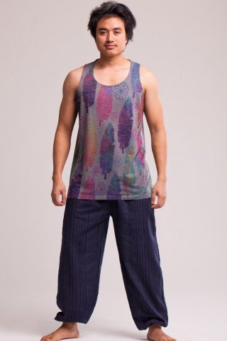 Pantaloni bleumarin texturat cu elastic la glezna
