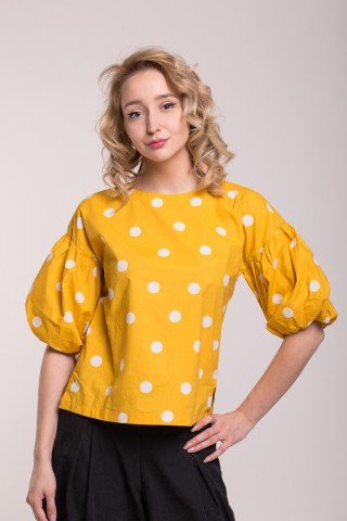 Bluza galbena polka dots cu maneci bufante