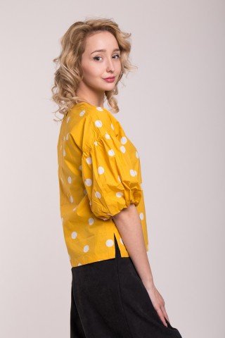 Bluza galbena polka dots cu maneci bufante