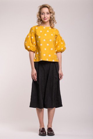 Bluza galbena polka dots cu maneci bufante