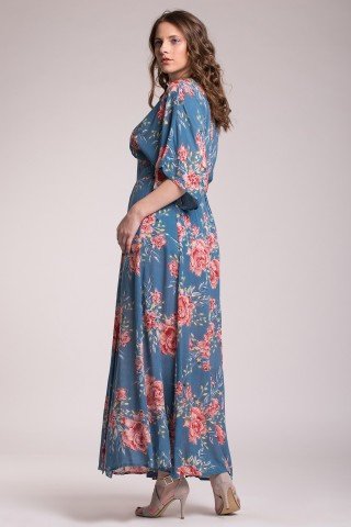 Rochie lunga albastra cu imprimeu floral