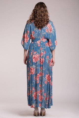 Rochie lunga albastra cu imprimeu floral