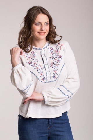 Bluza alba country cu broderie