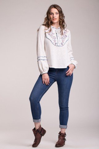 Bluza alba country cu broderie