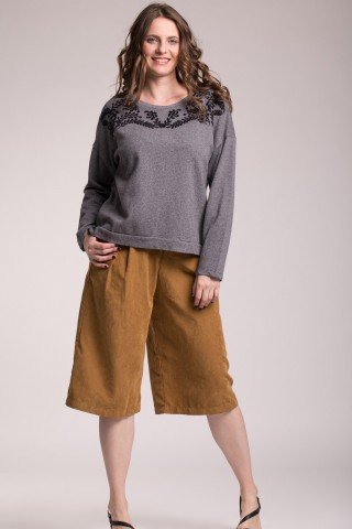Bluza de bumbac gri cu broderie neagra