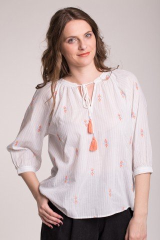 Bluza alba tip iie cu broderie portocalie