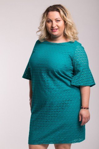 Rochie din bumbac verde cu broderie sparta