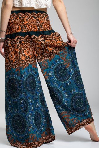 Pantaloni albastru cu portocaliu mandala