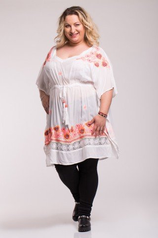 Poncho alb Cris cu broderie