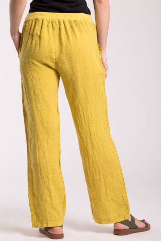 Pantaloni din in lungi galbeni