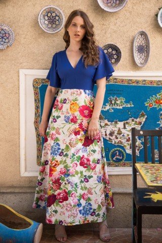 Rochie eleganta Electric Blue cu imprimeu floral