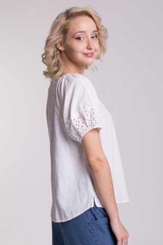 Bluza alba din in cu broderie perforata Milly